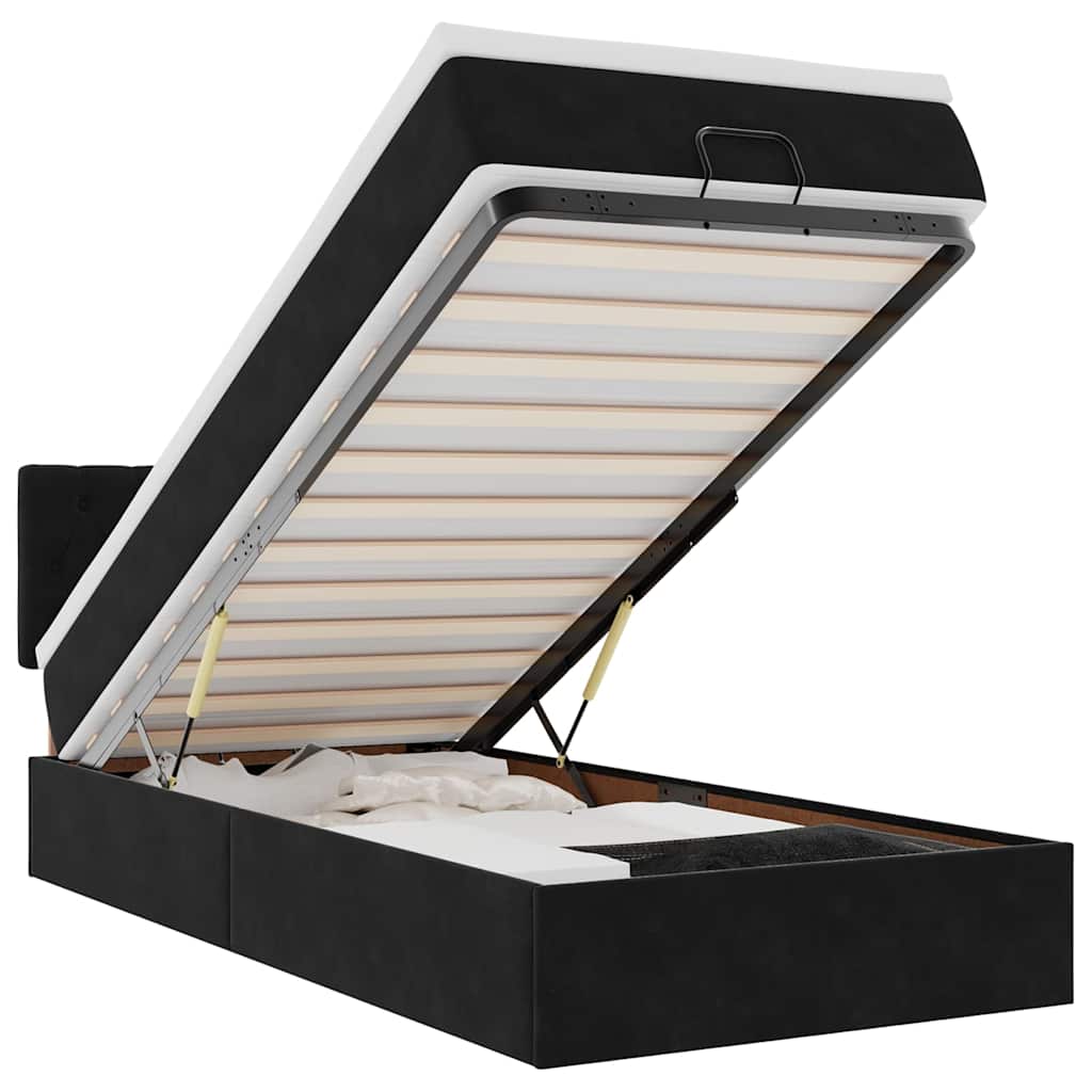 Cadre de lit ottoman avec matelas noir 80x200 cm velours - XIOS
