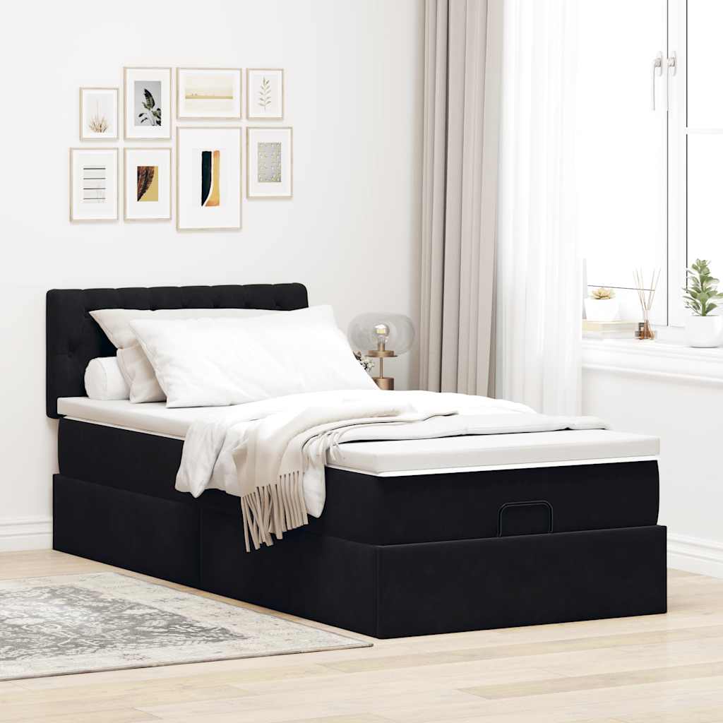 Cadre de lit ottoman avec matelas noir 80x200 cm velours