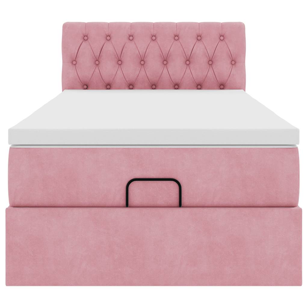Cadre de lit ottoman avec matelas rose 80x200 cm velours - XIOS
