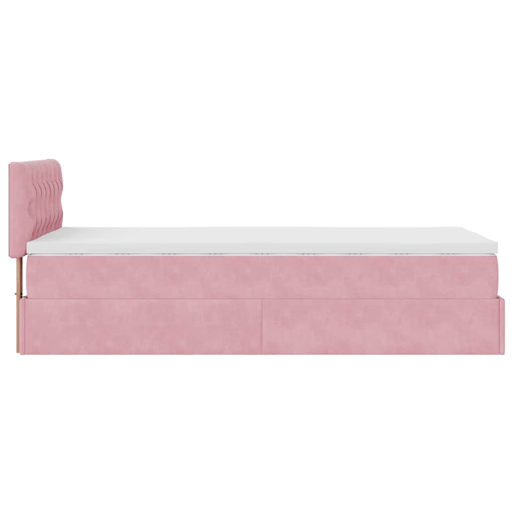 Cadre de lit ottoman avec matelas rose 80x200 cm velours - XIOS