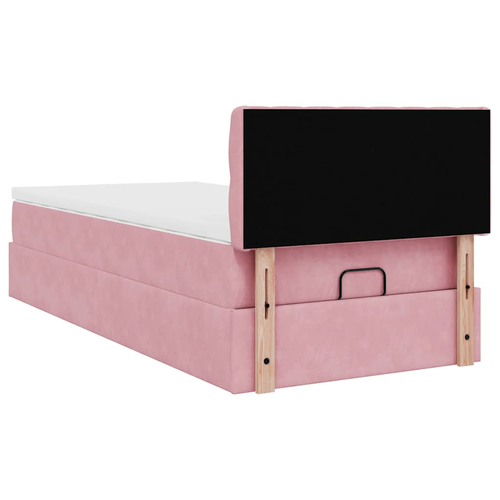 Cadre de lit ottoman avec matelas rose 80x200 cm velours - XIOS