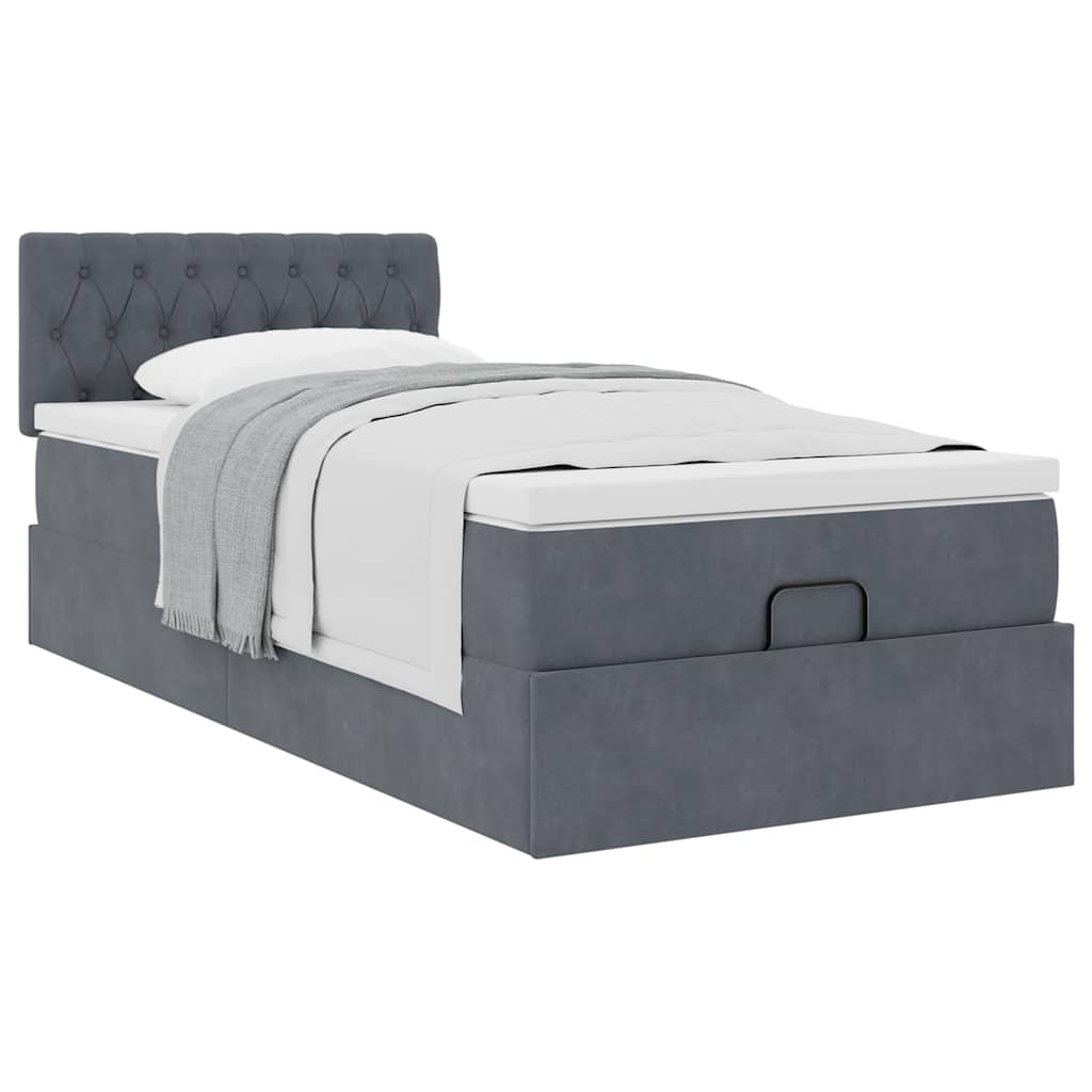 Cadre de lit ottoman avec matelas gris foncé 90x190 cm velours - XIOS