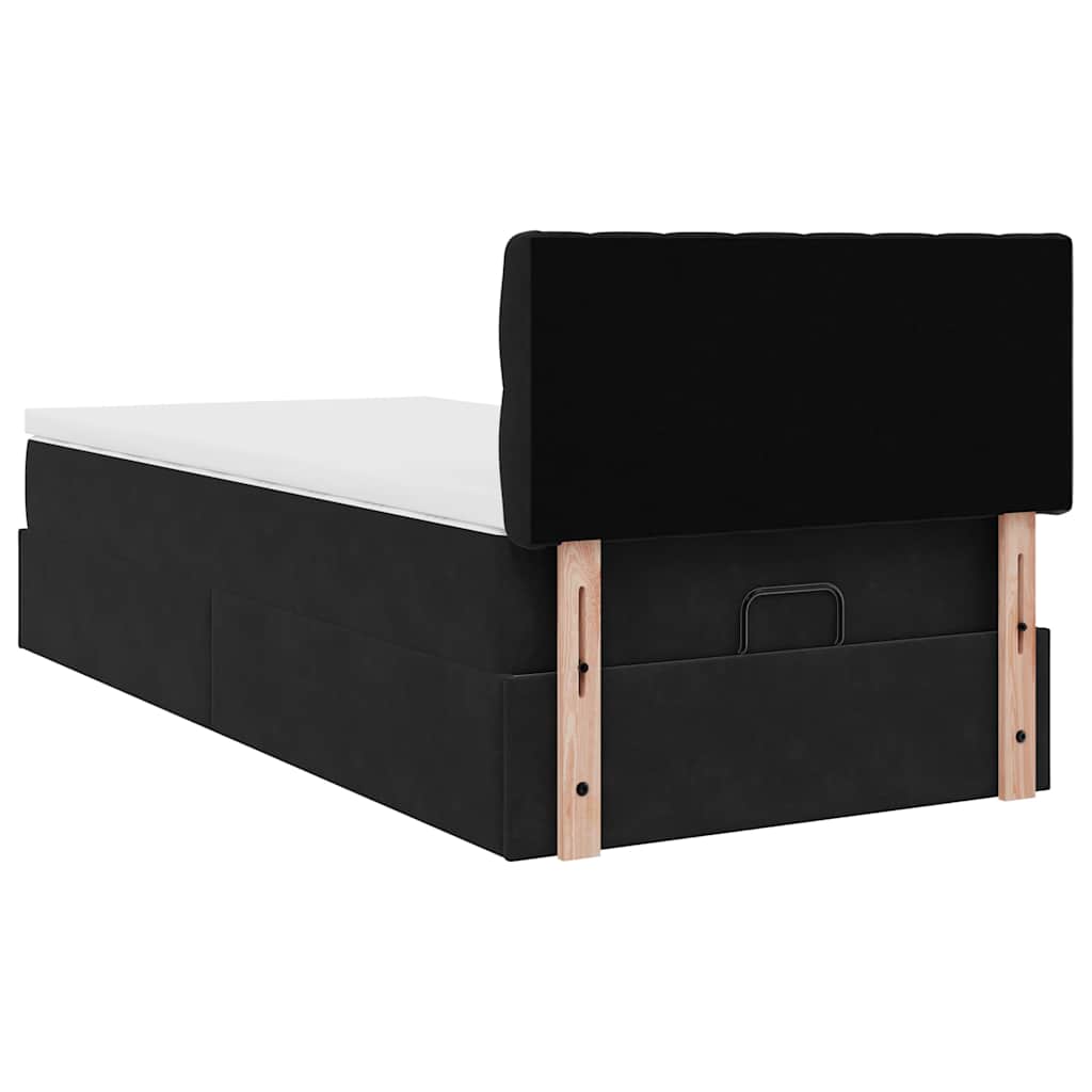Cadre de lit ottoman avec matelas noir 90x190 cm velours - XIOS