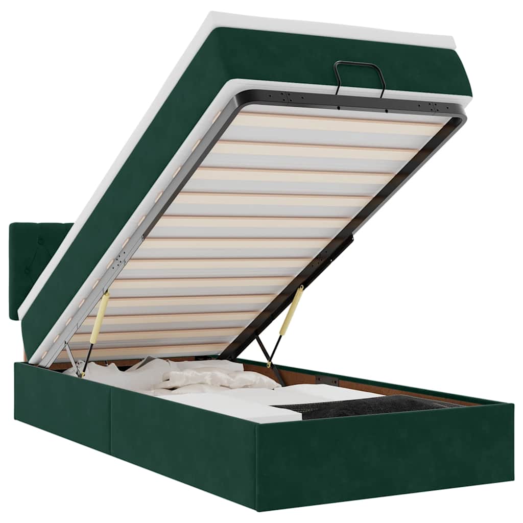 Cadre de lit ottoman avec matelas vert foncé 90x190 cm velours - XIOS