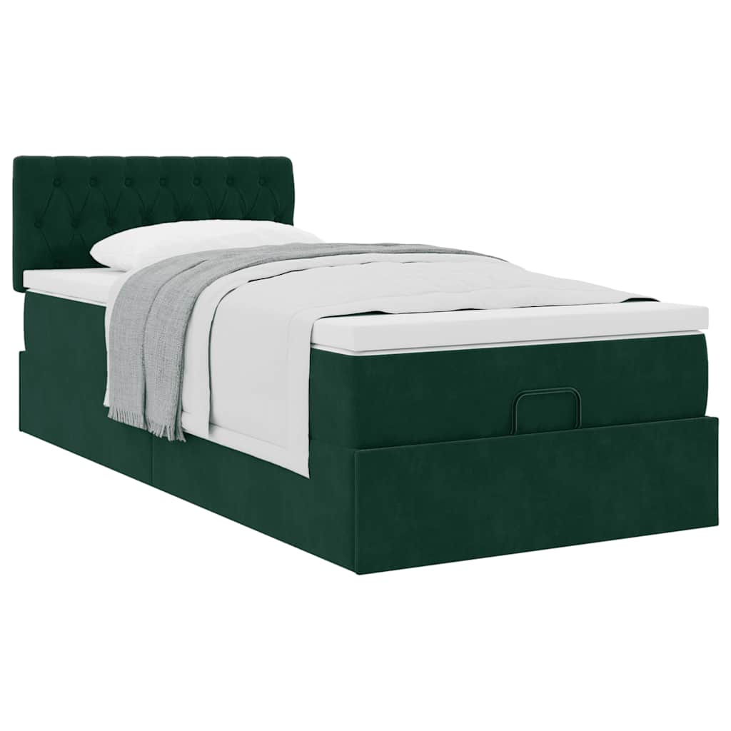 Cadre de lit ottoman avec matelas vert foncé 90x190 cm velours - XIOS