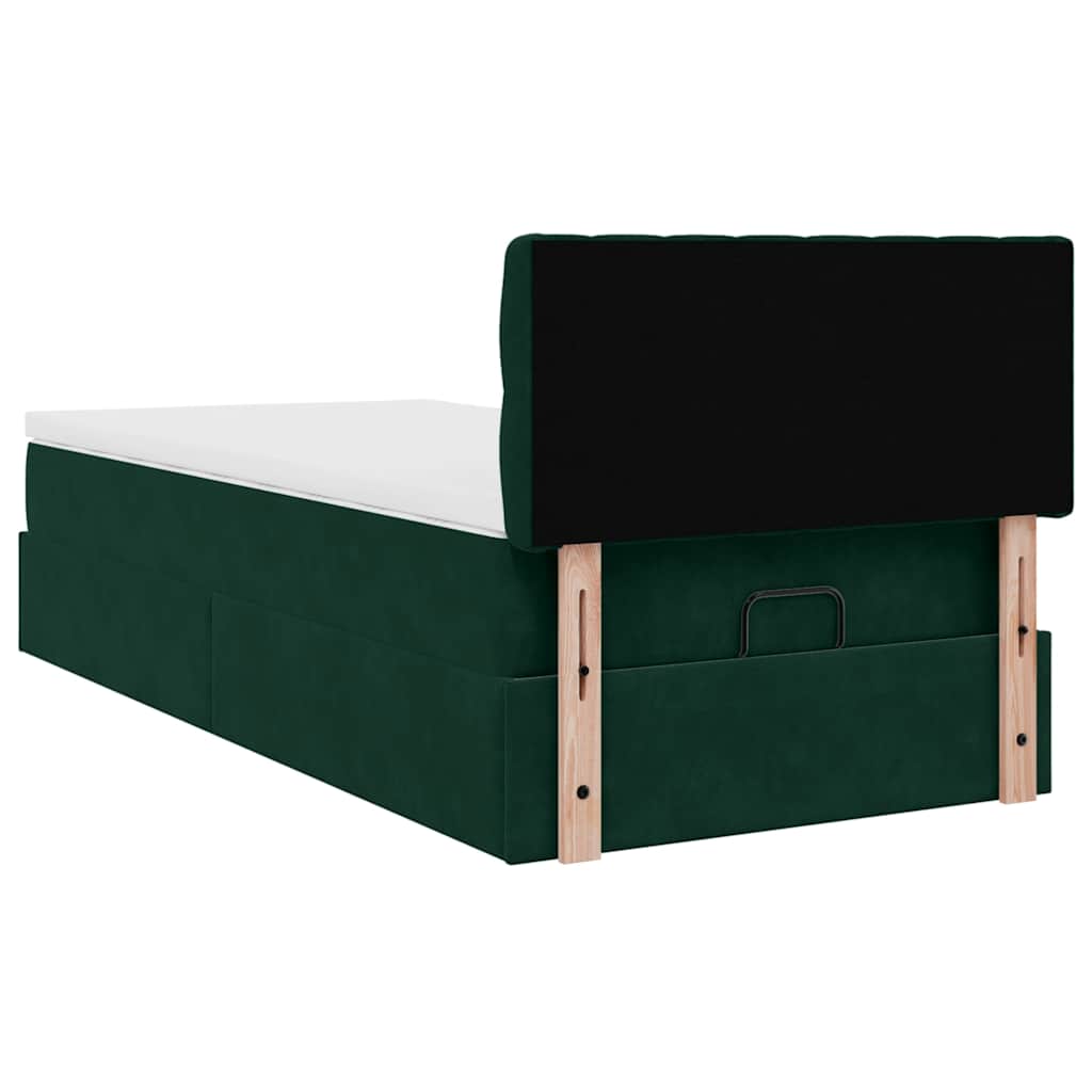 Cadre de lit ottoman avec matelas vert foncé 90x190 cm velours - XIOS