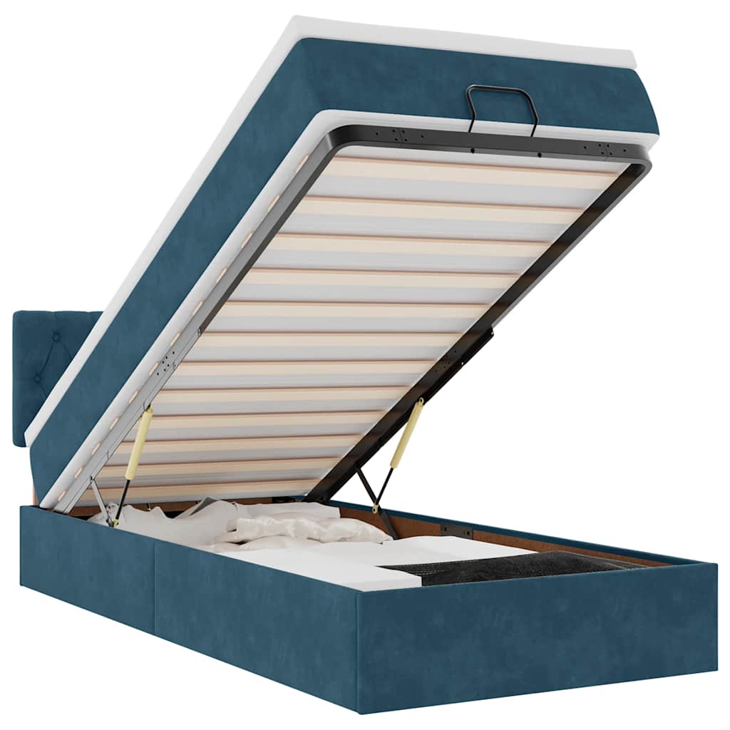 Cadre de lit ottoman avec matelas bleu foncé 90x190 cm velours - XIOS