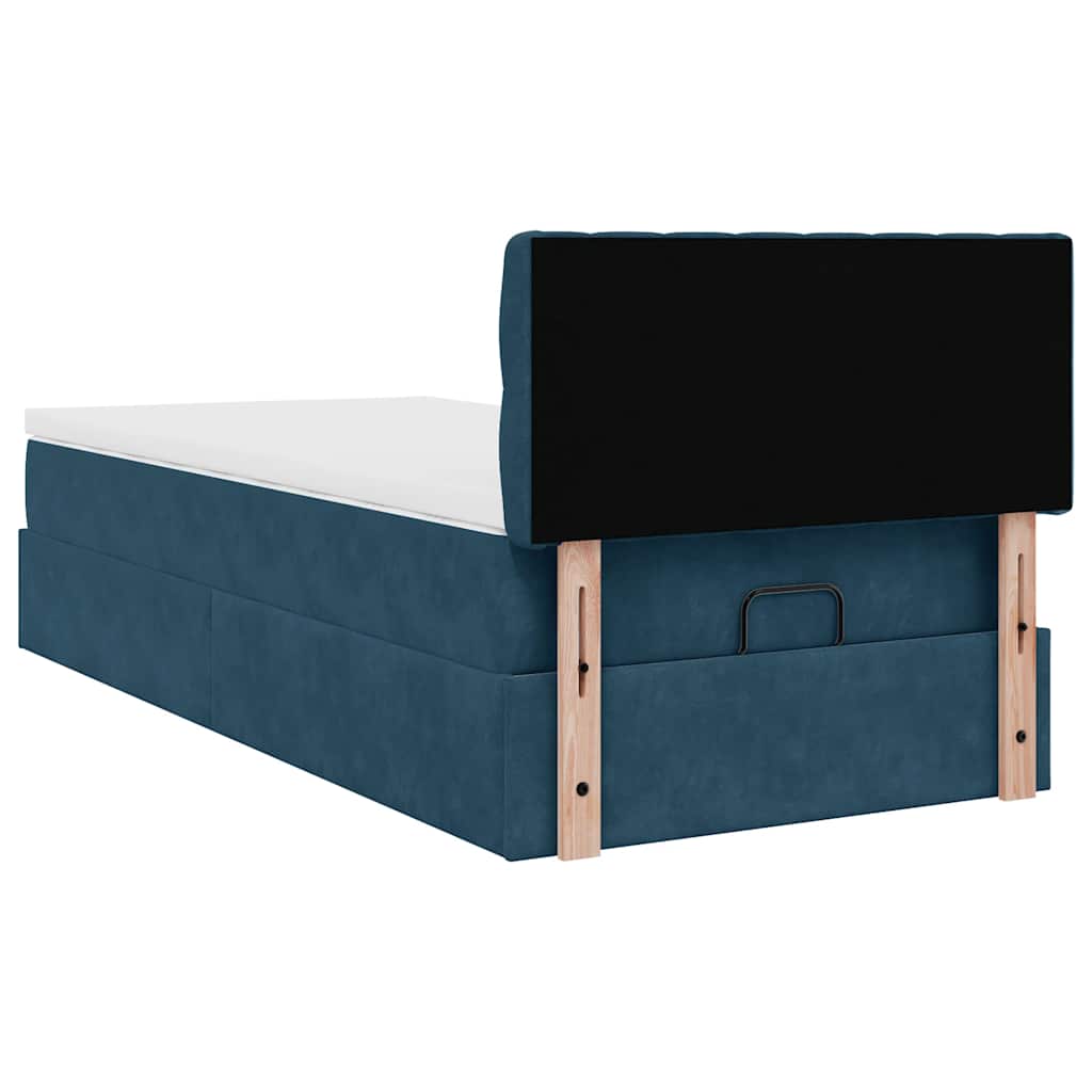 Cadre de lit ottoman avec matelas bleu foncé 90x190 cm velours - XIOS