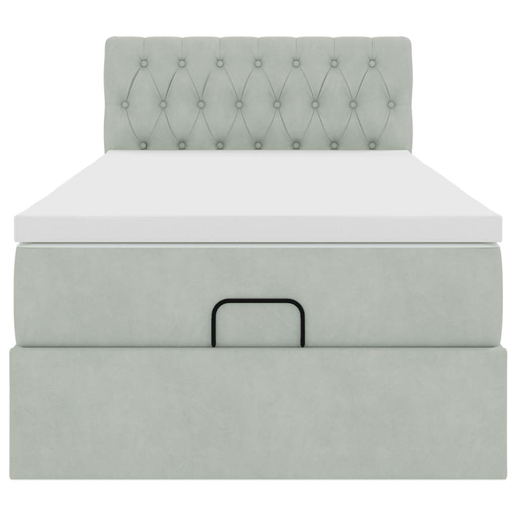 Cadre de lit ottoman et matelas gris clair 90x200 cm velours - XIOS