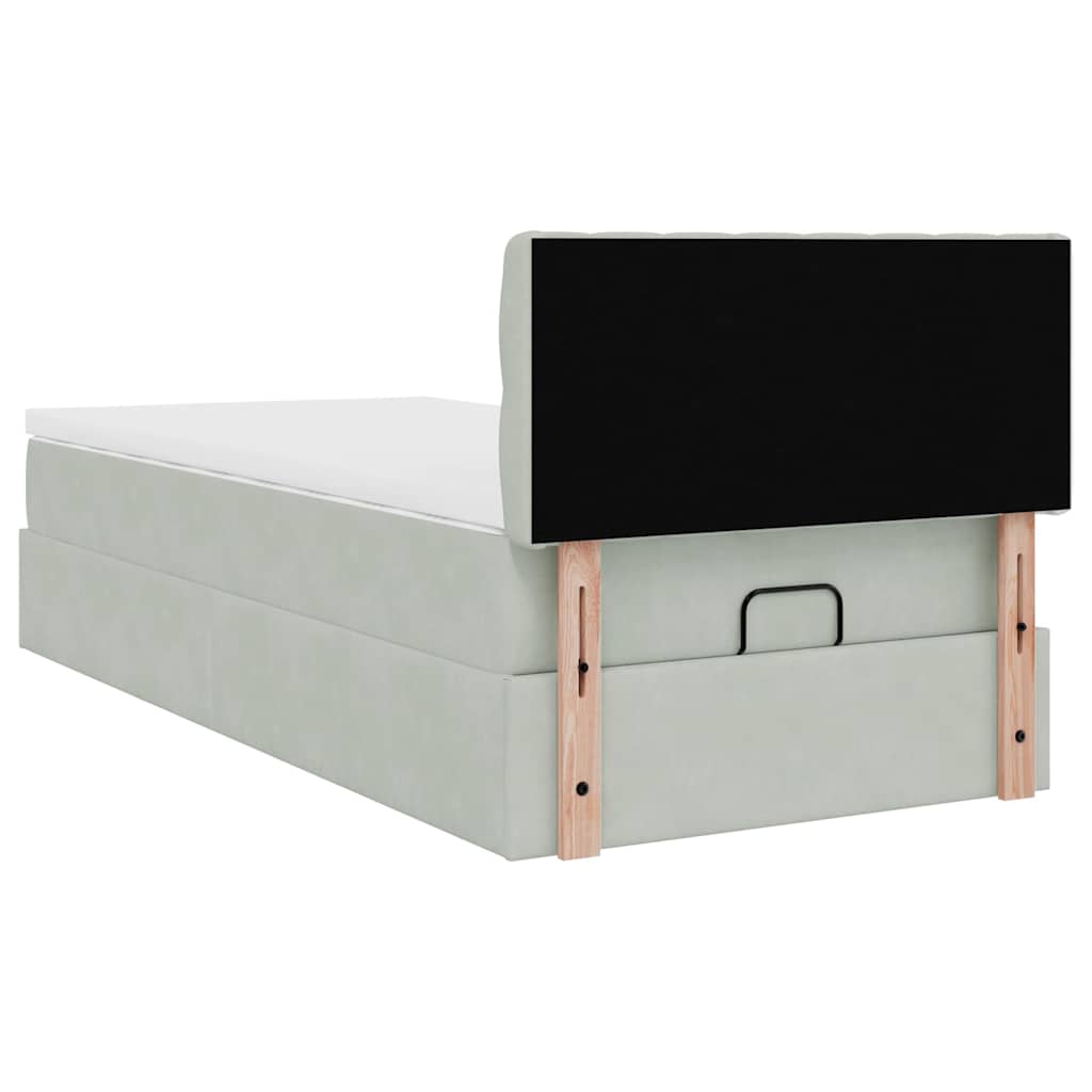 Cadre de lit ottoman et matelas gris clair 90x200 cm velours - XIOS