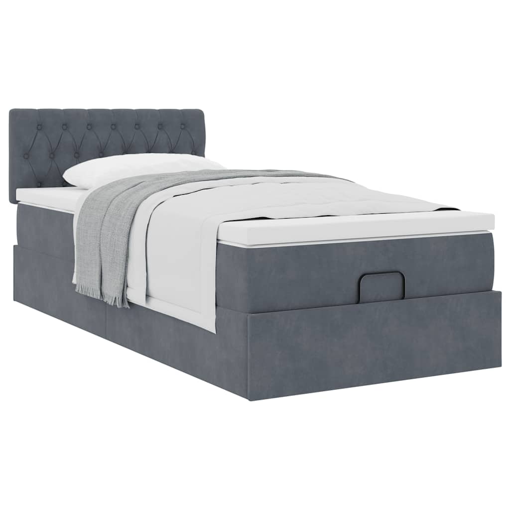 Cadre de lit ottoman et matelas gris foncé 90x200 cm velours - XIOS
