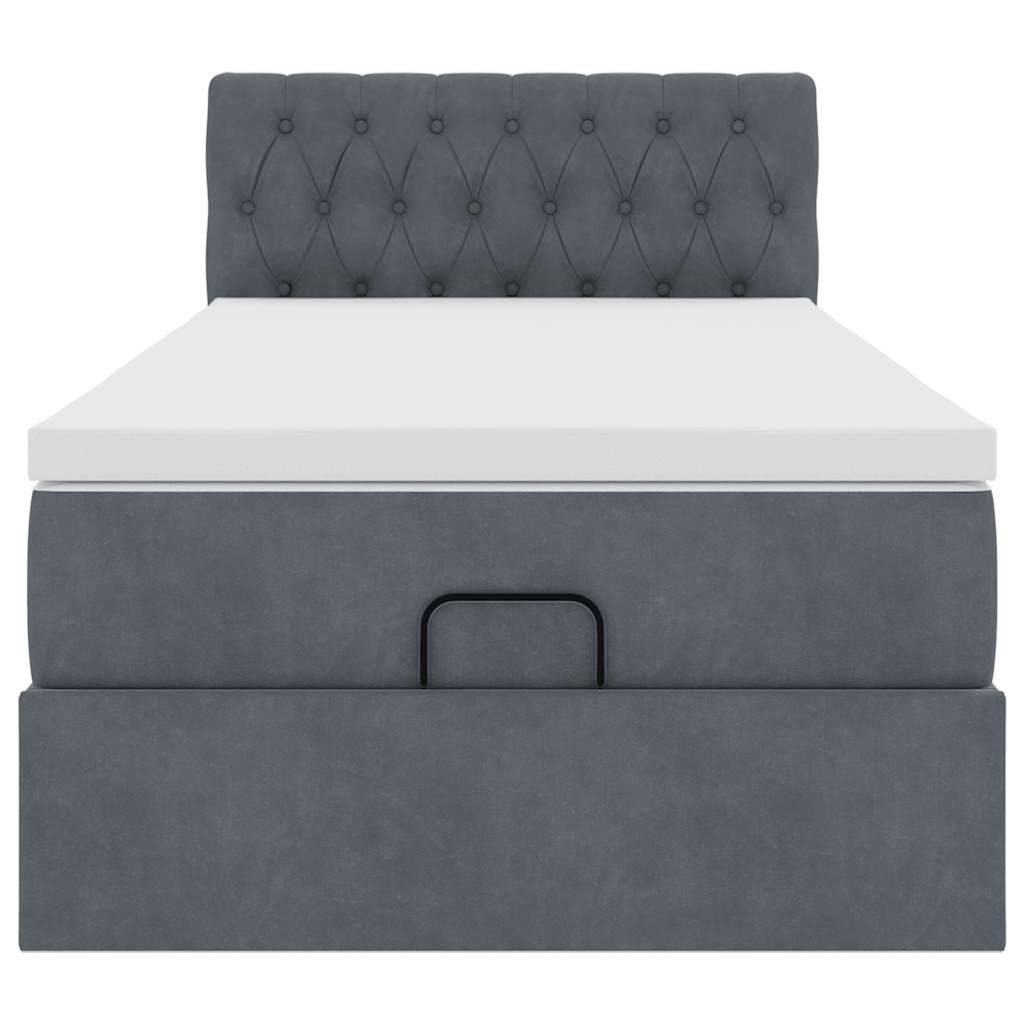Cadre de lit ottoman et matelas gris foncé 90x200 cm velours - XIOS