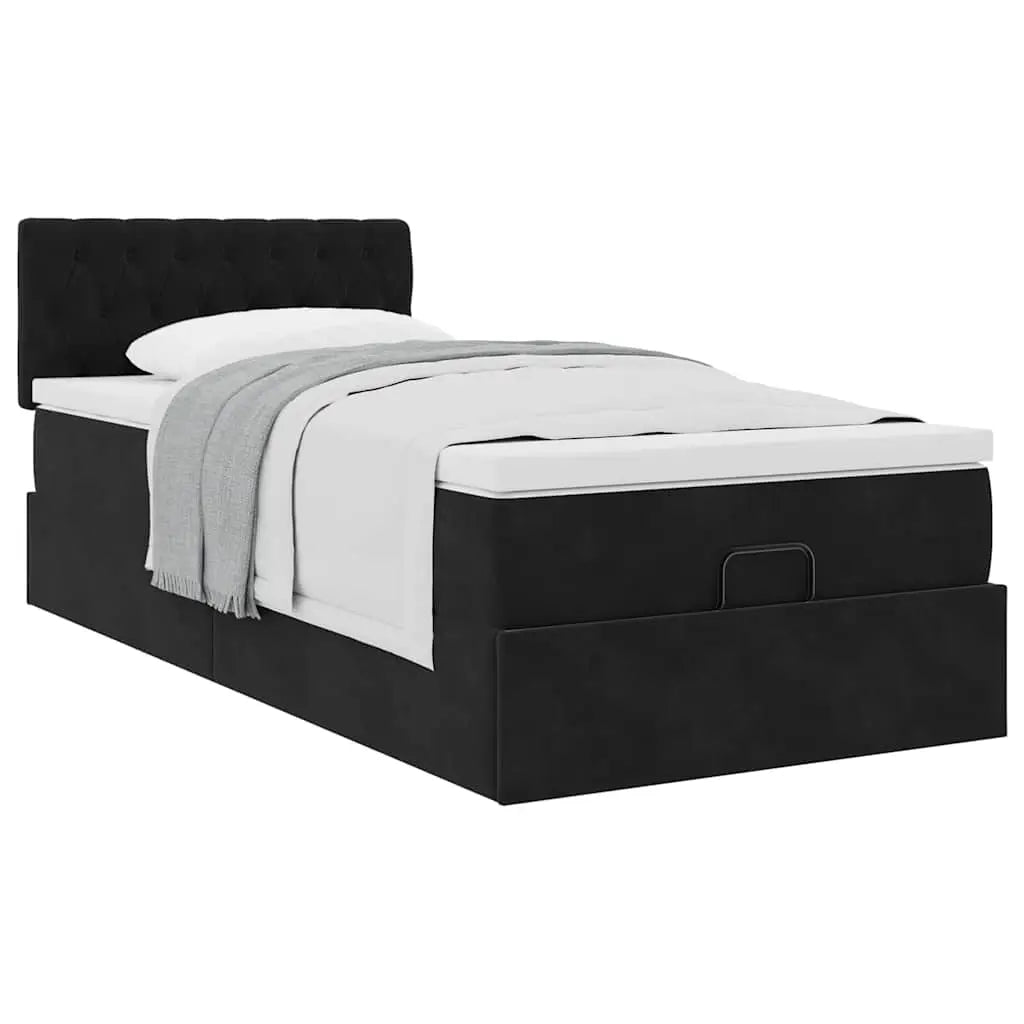 Cadre de lit ottoman avec matelas noir 90x200 cm velours - XIOS