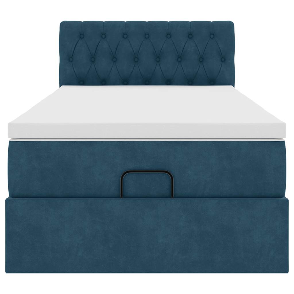 Cadre de lit ottoman avec matelas bleu foncé 90x200 cm velours - XIOS
