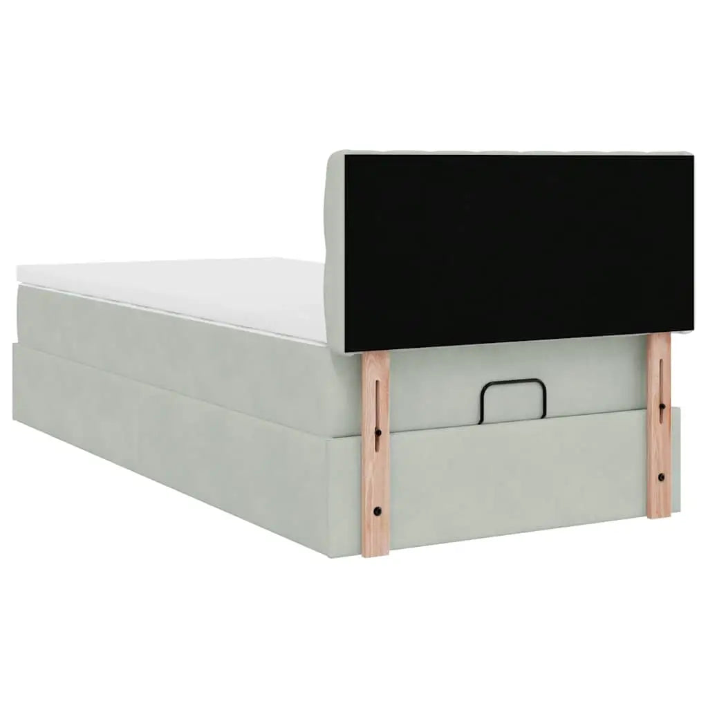 Cadre de lit ottoman et matelas gris clair 100x200 cm velours - XIOS