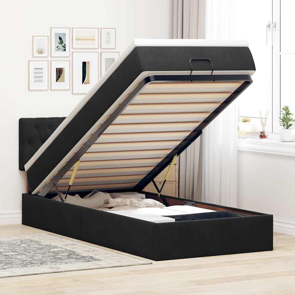 Cadre de lit ottoman avec matelas noir 100x200cm velours - XIOS