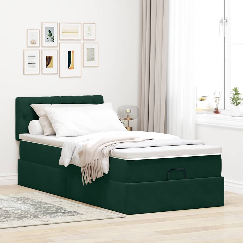 Cadre de lit ottoman avec matelas vert foncé 100x200 cm velours - XIOS