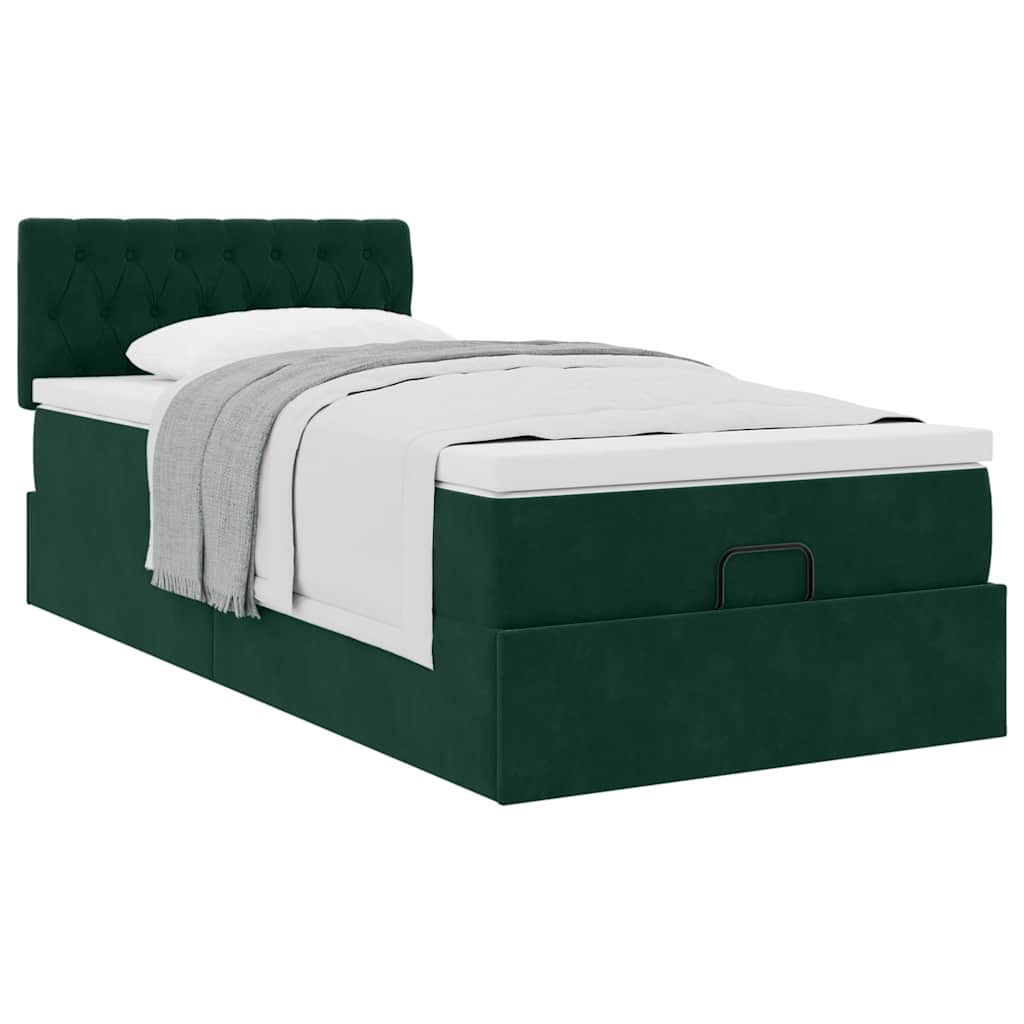 Cadre de lit ottoman avec matelas vert foncé 100x200 cm velours - XIOS