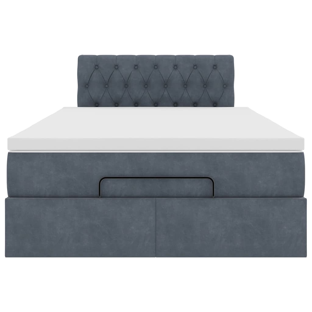 Lit ottoman avec matelas gris foncé 120x190 cm velours