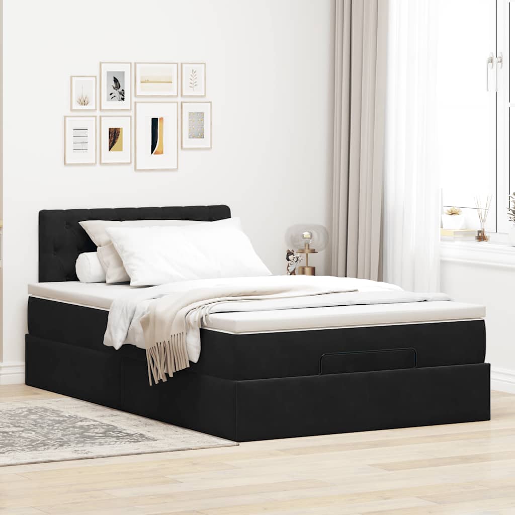 Lit ottoman avec matelas noir 120x190 cm velours - XIOS