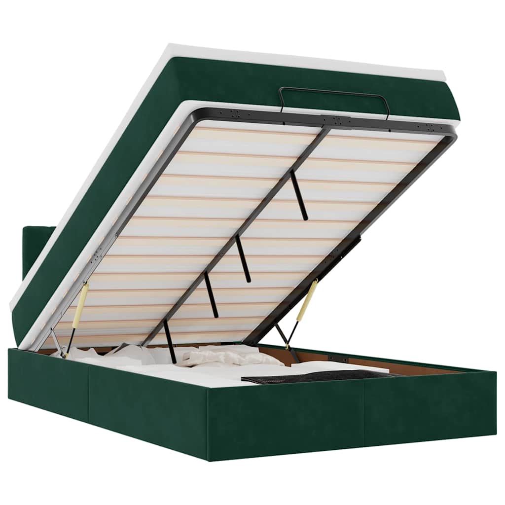 Lit ottoman avec matelas vert foncé 120x190 cm velours - XIOS