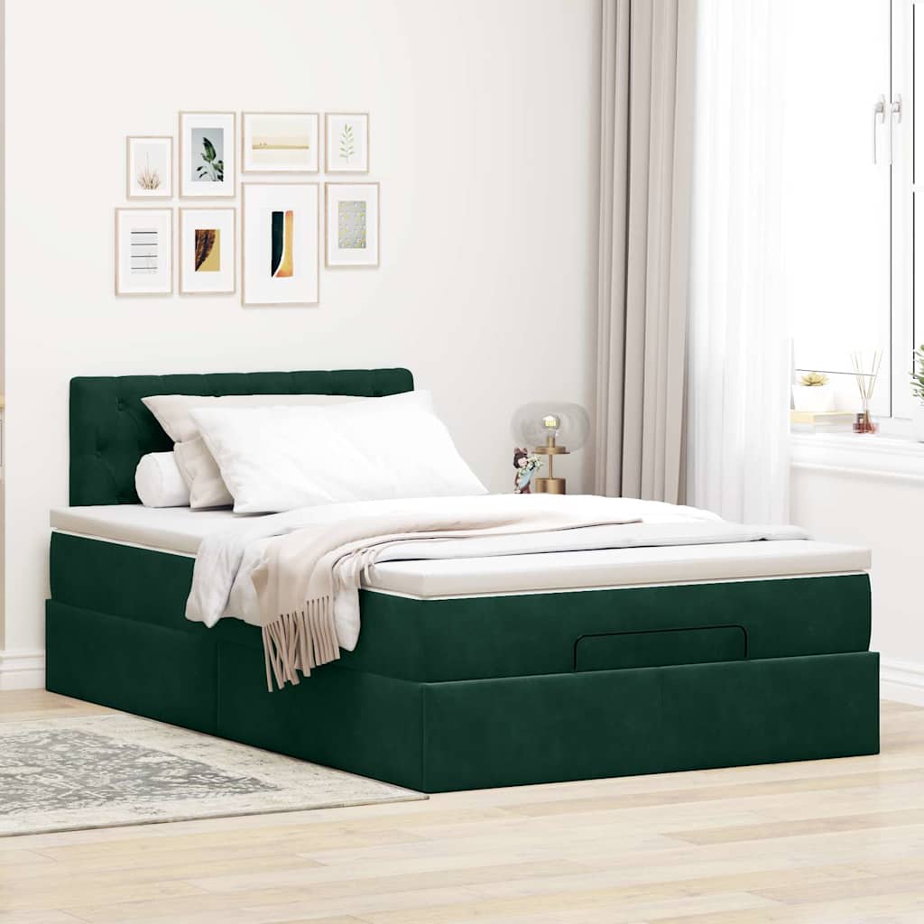 Lit ottoman avec matelas vert foncé 120x190 cm velours - XIOS