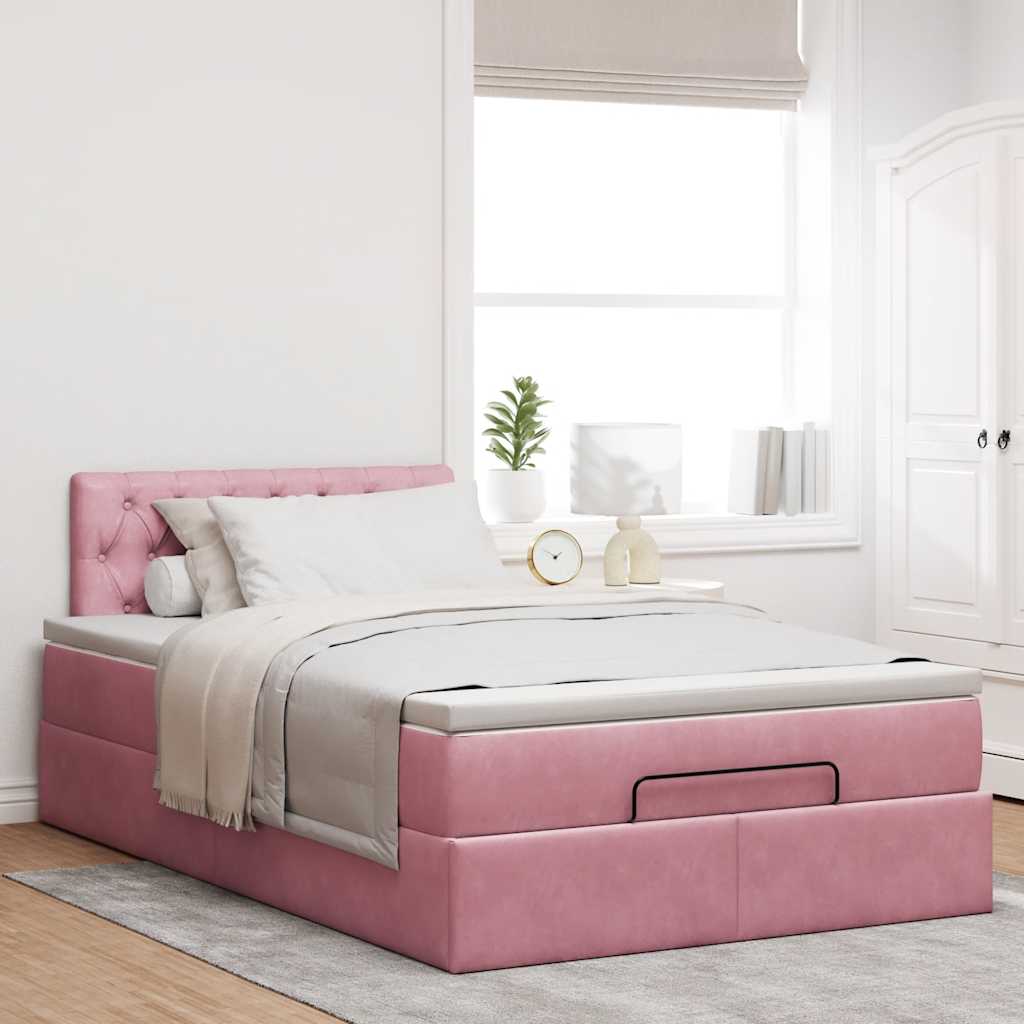 Lit ottoman avec matelas rose 120x190 cm velours - XIOS