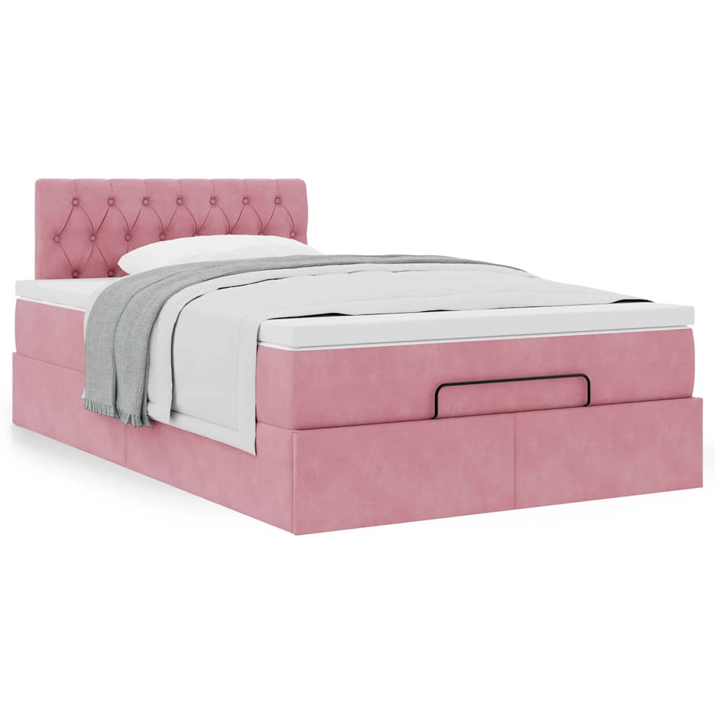 Lit ottoman avec matelas rose 120x190 cm velours - XIOS