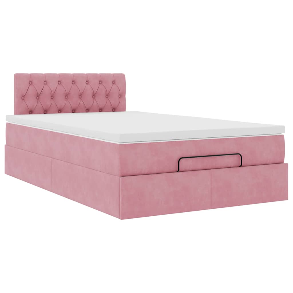 Lit ottoman avec matelas rose 120x190 cm velours - XIOS