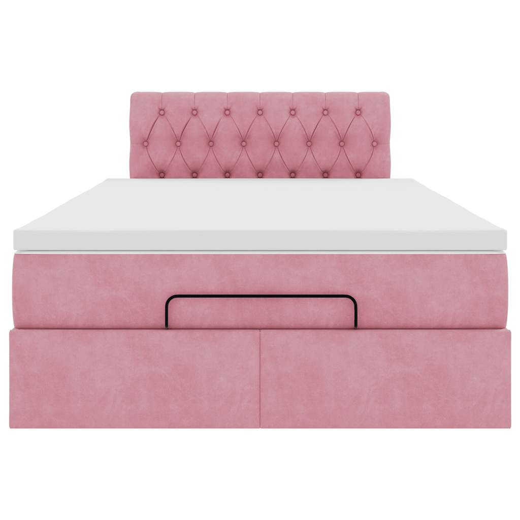 Lit ottoman avec matelas rose 120x190 cm velours - XIOS
