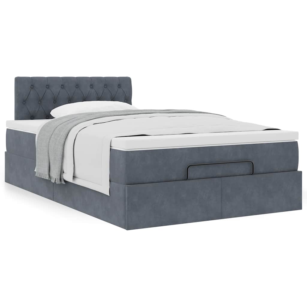Cadre de lit ottoman et matelas gris foncé 120x200 cm velours - XIOS