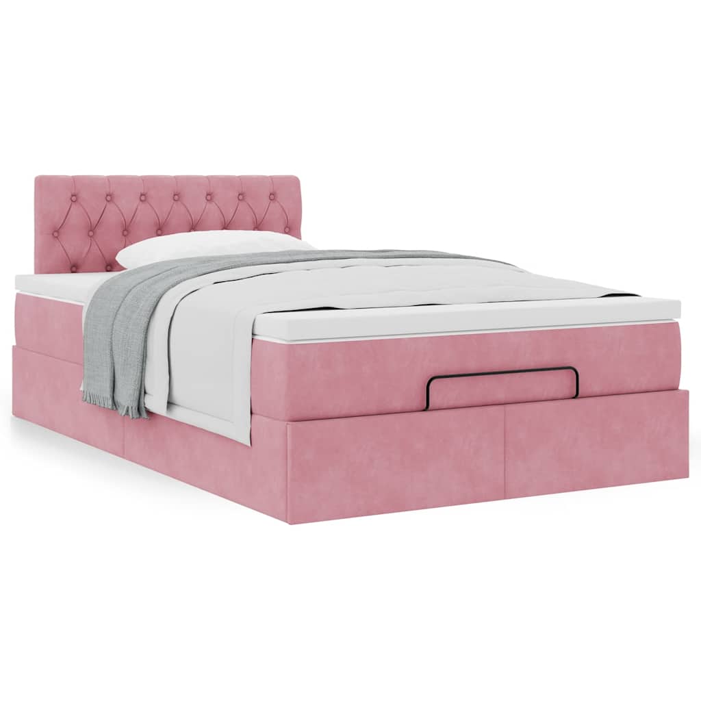 Cadre de lit ottoman avec matelas rose 120x200 cm velours - XIOS