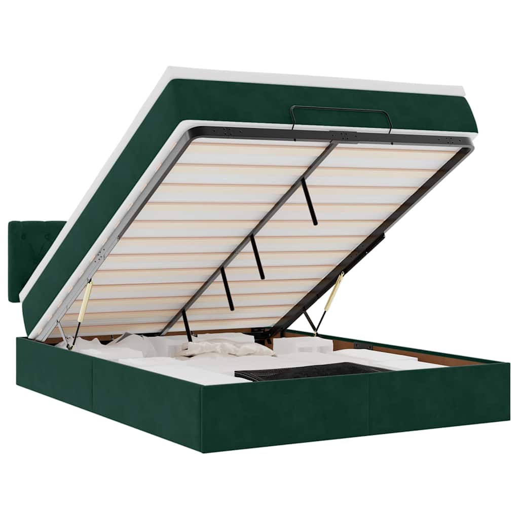 Cadre de lit ottoman avec matelas vert foncé 140x190 cm velours - XIOS