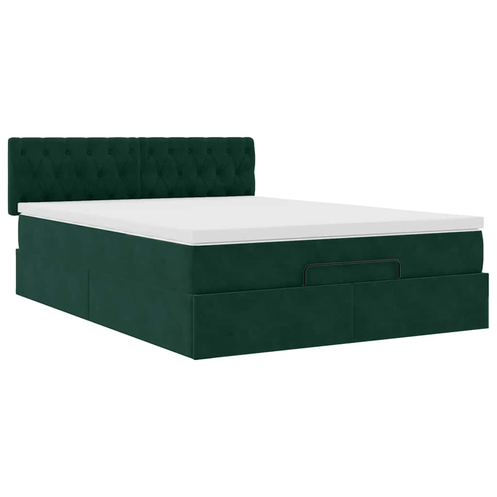 Cadre de lit ottoman avec matelas vert foncé 140x190 cm velours - XIOS