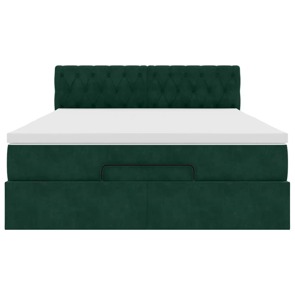 Cadre de lit ottoman avec matelas vert foncé 140x190 cm velours