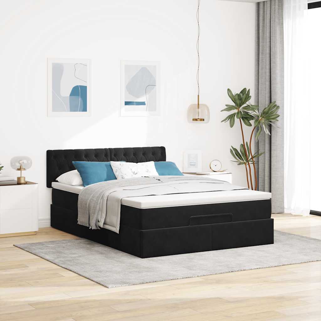 Cadre de lit ottoman avec matelas noir 140x200 cm velours - XIOS