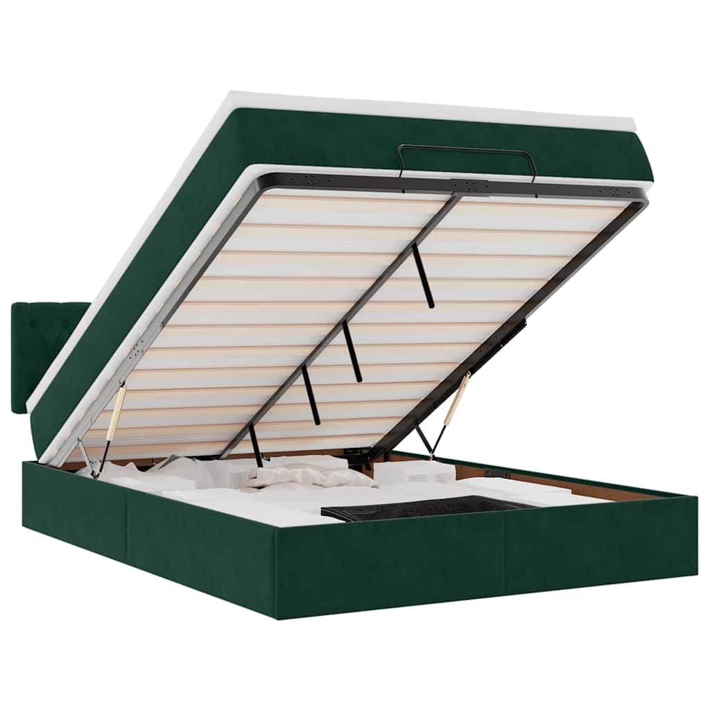 Cadre de lit ottoman avec matelas vert foncé 140x200 cm velours - XIOS