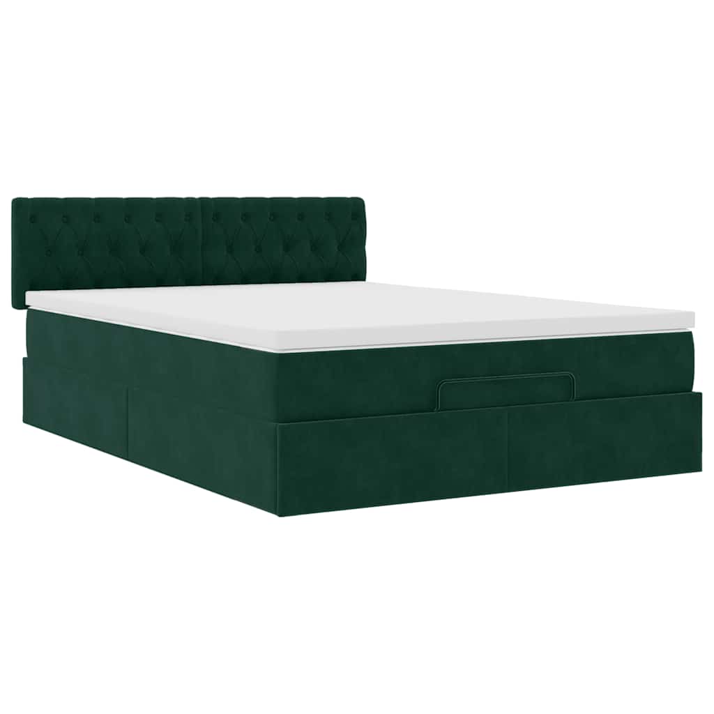 Cadre de lit ottoman avec matelas vert foncé 140x200 cm velours - XIOS