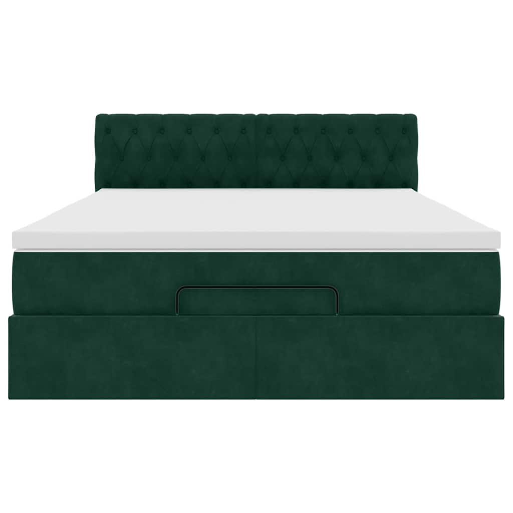 Cadre de lit ottoman avec matelas vert foncé 140x200 cm velours - XIOS