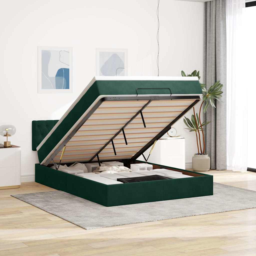 Cadre de lit ottoman avec matelas vert foncé 140x200 cm velours - XIOS
