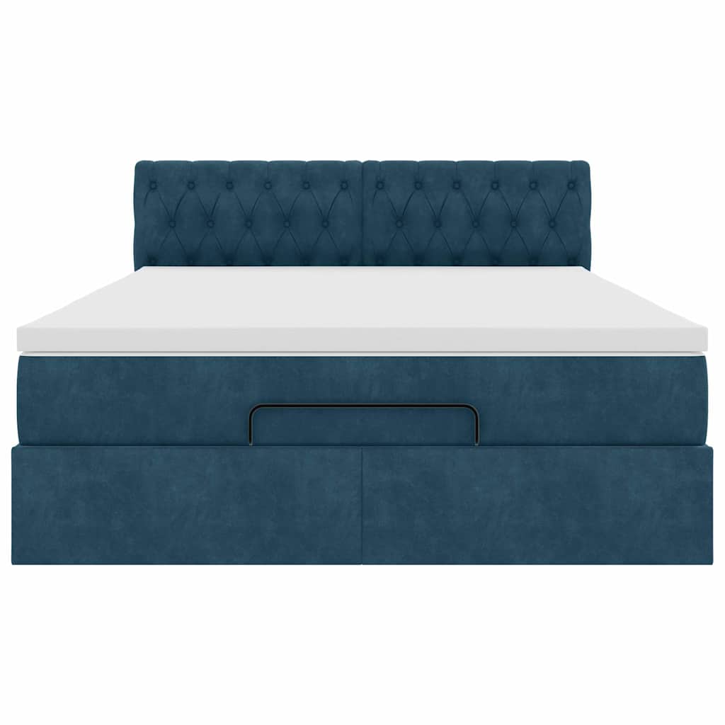Cadre de lit ottoman avec matelas bleu foncé 140x200 cm velours