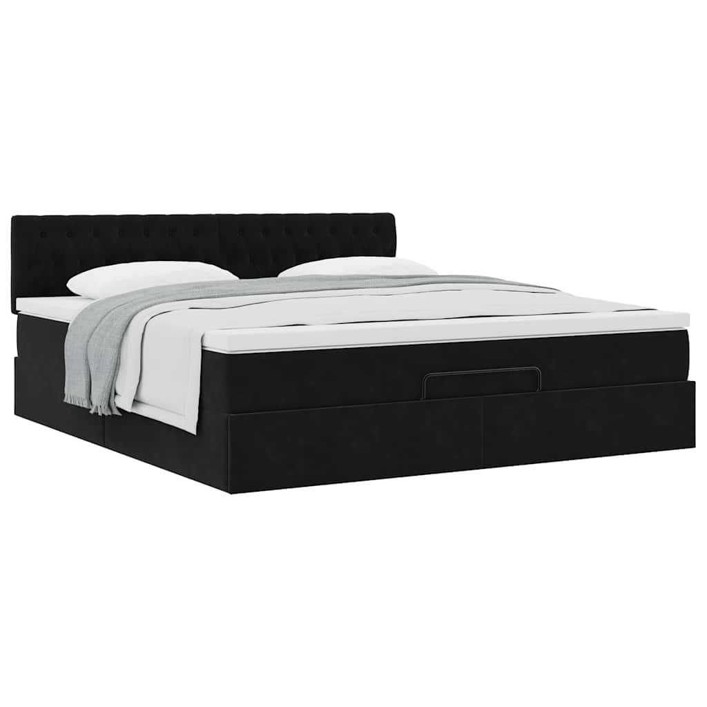 Cadre de lit ottoman avec matelas noir 160x200 cm velours - XIOS
