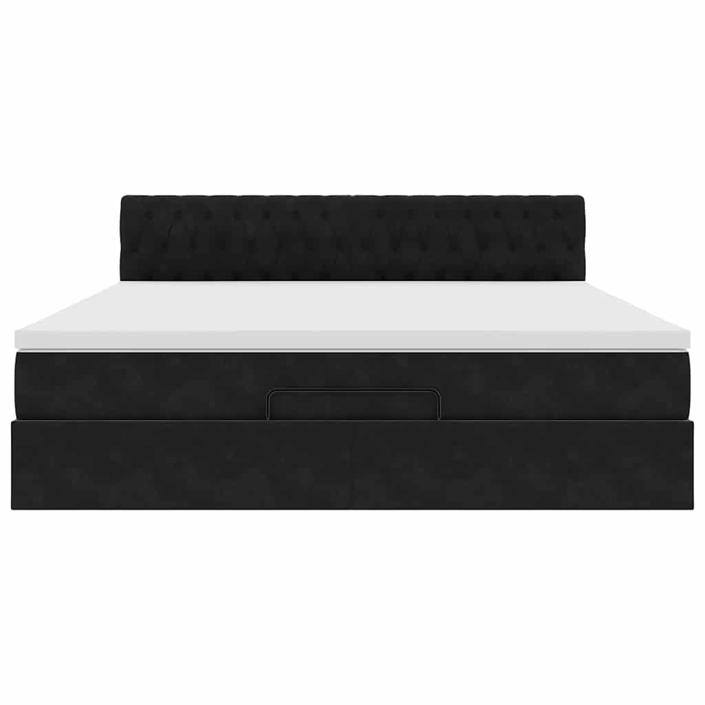 Cadre de lit ottoman avec matelas noir 160x200 cm velours - XIOS