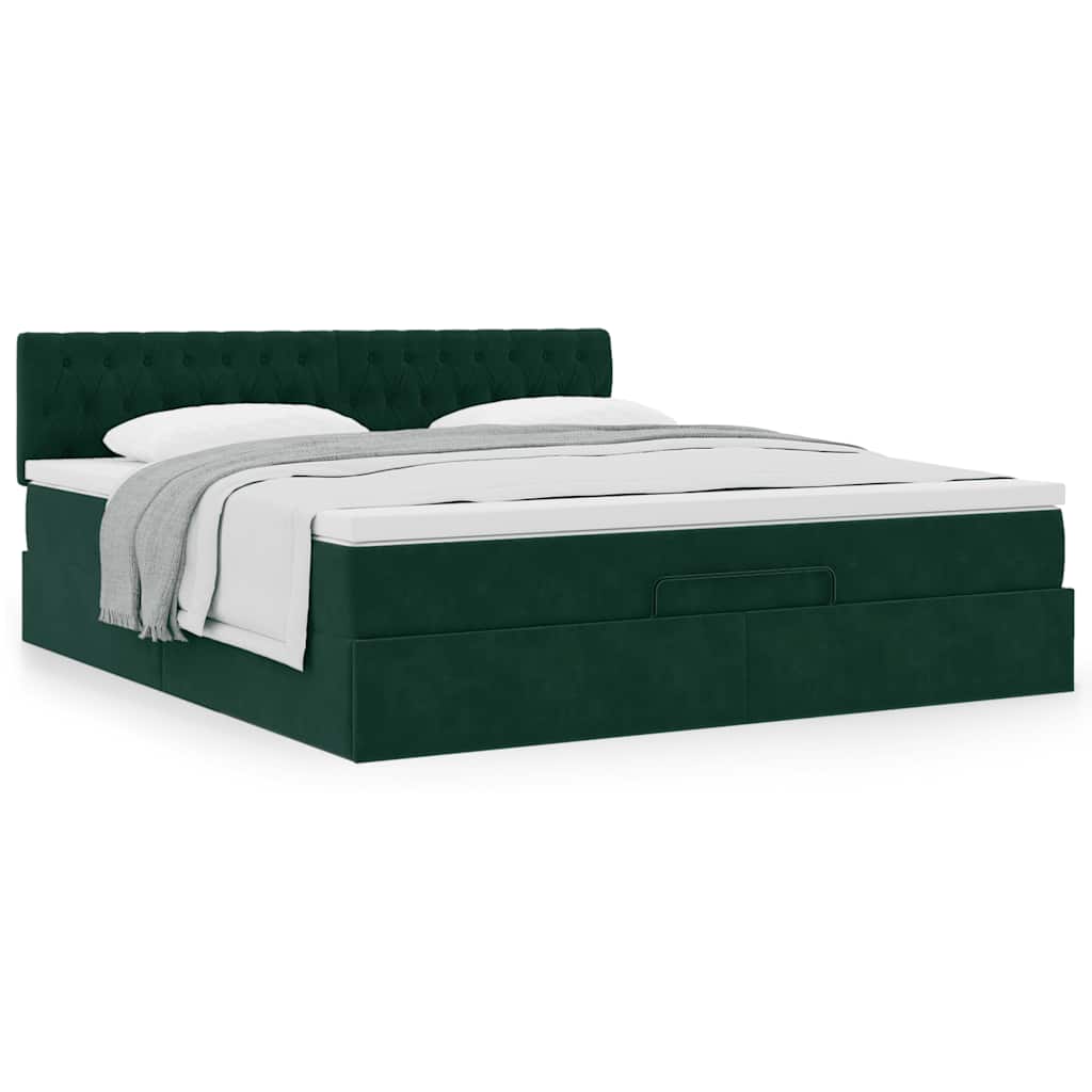Cadre de lit ottoman avec matelas vert foncé 160x200 cm velours - XIOS