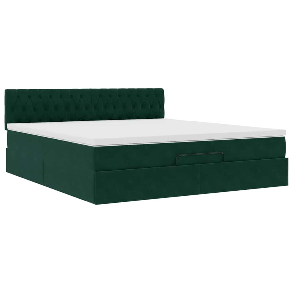 Cadre de lit ottoman avec matelas vert foncé 160x200 cm velours - XIOS