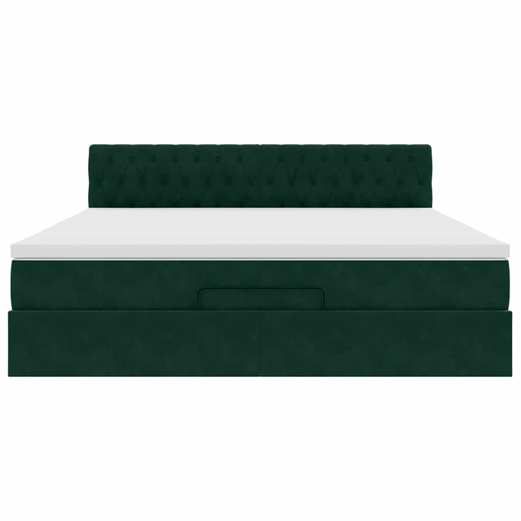 Cadre de lit ottoman avec matelas vert foncé 160x200 cm velours