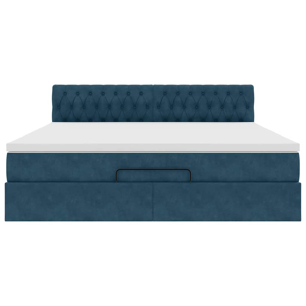 Cadre de lit ottoman avec matelas bleu foncé 160x200 cm velours