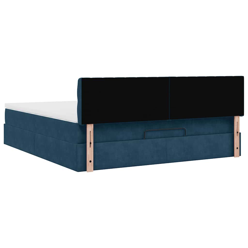Cadre de lit ottoman avec matelas bleu foncé 160x200 cm velours