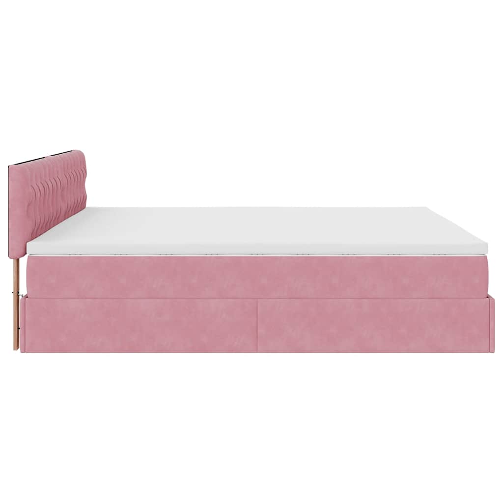 Cadre de lit ottoman avec matelas rose 160x200 cm velours - XIOS