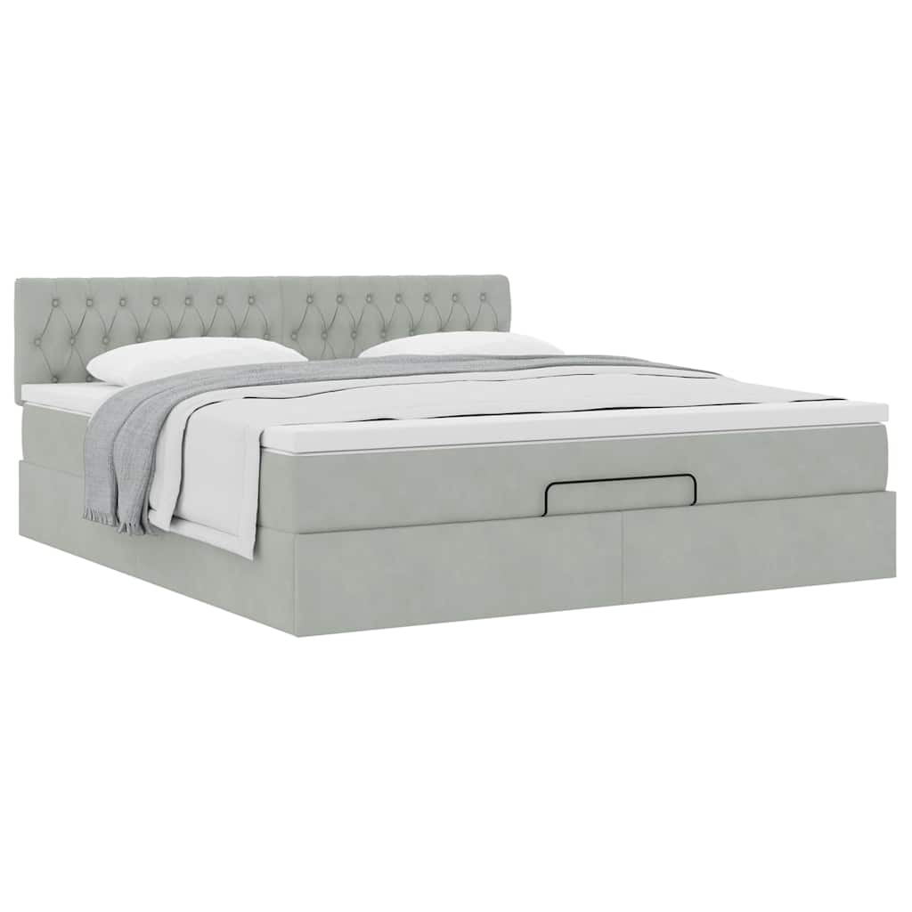 Cadre de lit ottoman avec matelas gris clair 180x200 cm velours - XIOS